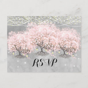 Heart Leaf Roze Forest Tree  Bird Wedding Briefkaart