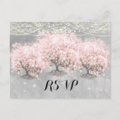 Heart Leaf Roze Forest Tree  Bird Wedding Briefkaart (Voorkant)
