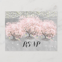 Heart Leaf Roze Forest Tree  Bird Wedding Briefkaart