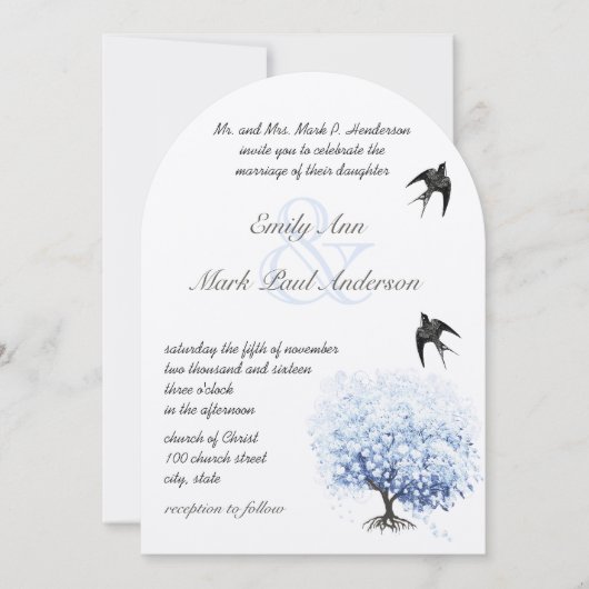 Heart Leaf Soft Powder Blue Tree  Bird Kaart (Voorkant)