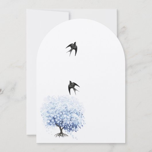 Heart Leaf Soft Powder Blue Tree  Bird Kaart (Achterkant)