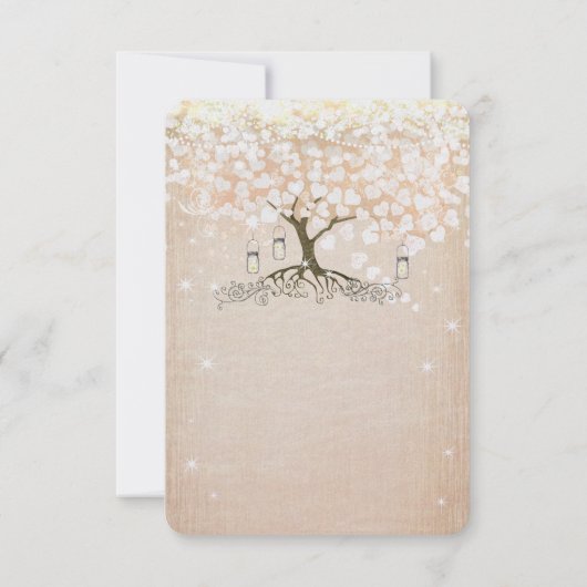 Heart Leaf Tree Roos Gold Wedding Invitae Kaart (Achterkant)