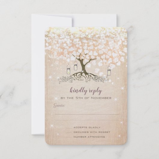 Heart Leaf Tree Roos Gold Wedding Invitae Kaart (Voorkant)