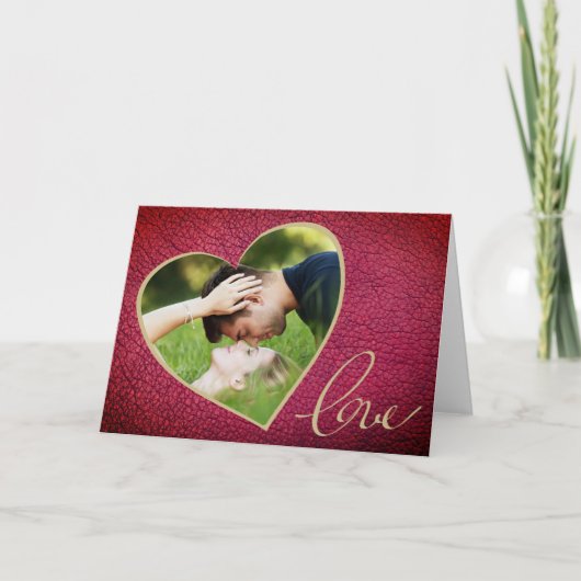 Heart Leather Print Love Valentijn Day Foto Feestdagen Kaart (Voorkant)