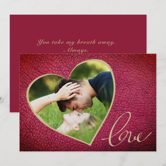 Heart Leather Print Love Valentijn Day Foto Feestdagenkaart (Voorkant / Achterkant)