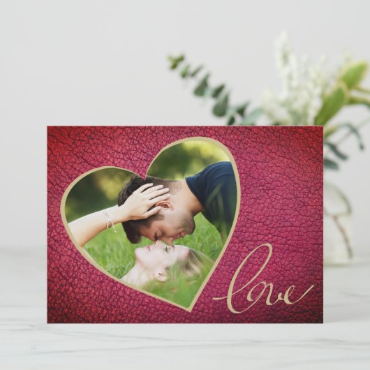 Heart Leather Print Love Valentijn Day Foto Feestdagenkaart (Staand voorkant)