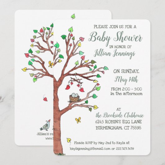 Heart Leaves Mobile Bird Nest Baby shower Kaart (Voorkant / Achterkant)