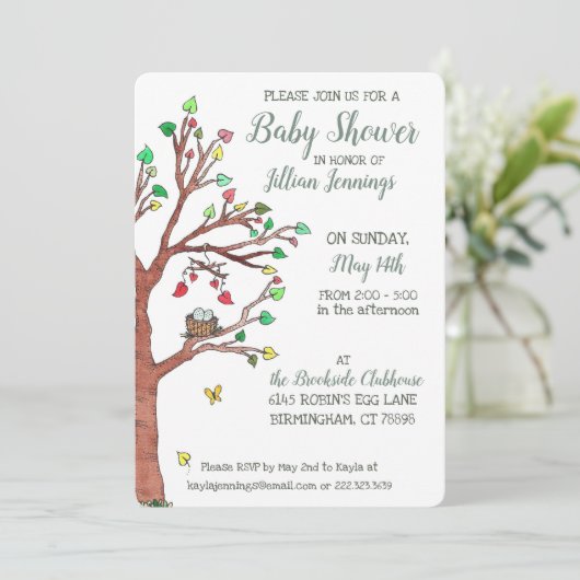 Heart Leaves Mobile Bird Nest Baby shower Kaart (Staand voorkant)