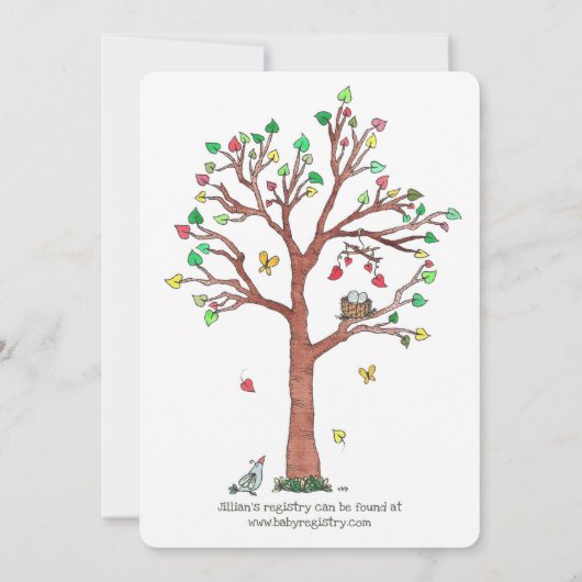 Heart Leaves Mobile Bird Nest Baby shower Kaart (Achterkant)