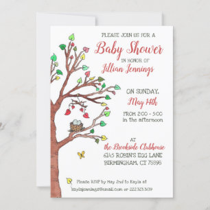 Heart Leaves Mobile Bird Nest Baby shower Kaart