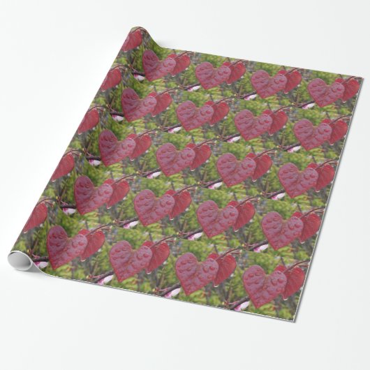 Heart Leaves Red Cadeaupapier (Uitgerold)