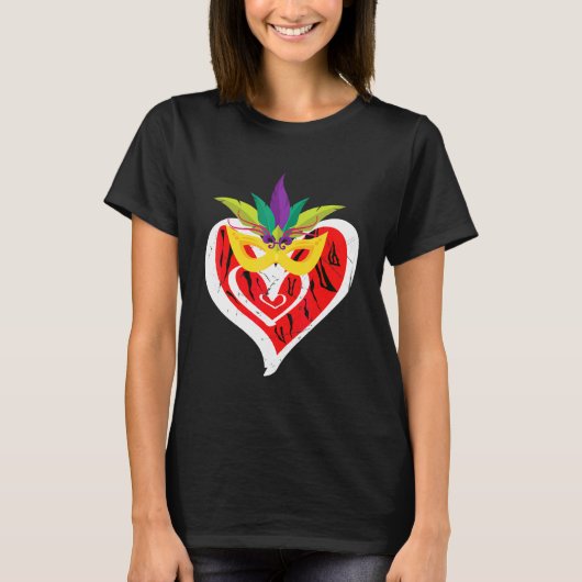 Heart Leopard Happy Mardi Gras Funny Carnival Mask T-shirt (Voorkant)