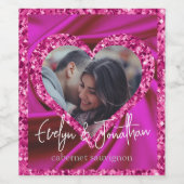 Heart Lijst Aangepast Foto Fuschia Zijde & diamant Wijn Etiket (Enkel label)