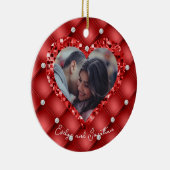 Heart Lijst Aangepast foto Red Cushion & Diamonds Keramisch Ornament (Rechts)