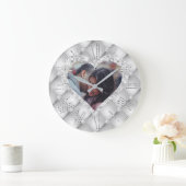 Heart Lijst Aangepast foto White & Silver Diamonds Grote Klok (Huis)