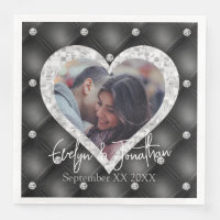 Heart Lijst Aangepast Foto zwart & zilver diamante