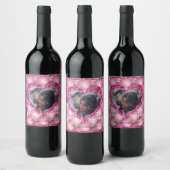 Heart Lijst Aangepast fotoroze kussen & diamanten  Wijn Etiket (Flessen)