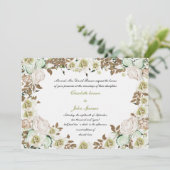 Heart Lijst Greenery Rozen Wedding Kaart (Staand voorkant)