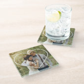 Heart Lijst Modern Monogram Foto Glazen Onderzetter (Schuin)