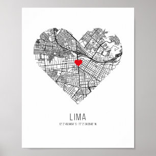 Heart Lima City Map (Peru) Poster