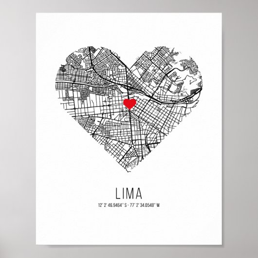 Heart Lima City Map (Peru) Poster (Voorkant)