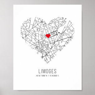 Heart Limoges City Map (Frankrijk) Poster
