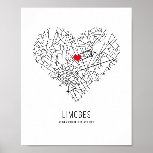 Heart Limoges City Map (Frankrijk) Poster (Voorkant)