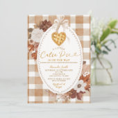 Heart Little Cutie Pie Brown Gingham Baby Shower Kaart (Staand voorkant)