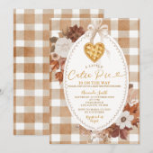 Heart Little Cutie Pie Brown Gingham Baby Shower Kaart (Voorkant / Achterkant)