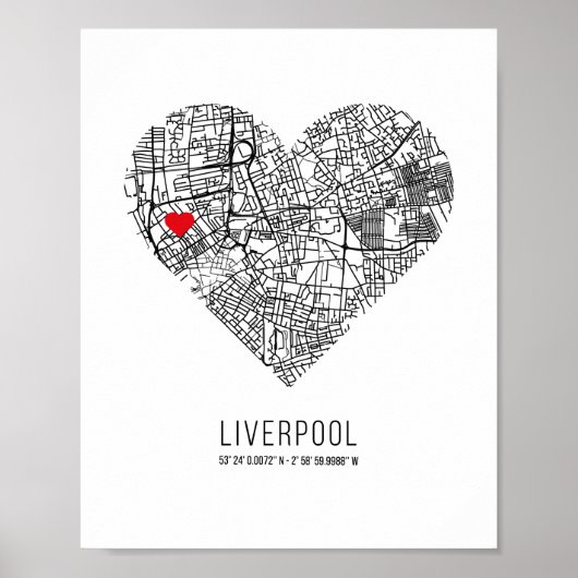 Heart Liverpool City Map (Verenigd Koninkrijk) Poster (Voorkant)