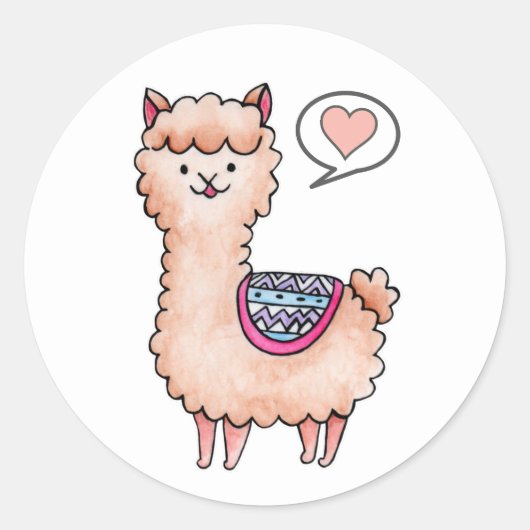 Heart Llama Ronde Sticker (Voorkant)
