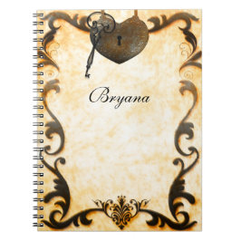 Heart Lock & Key Vintage Antieke Notitieboek Journ