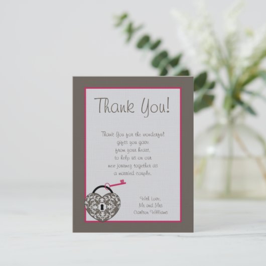 Heart Lock Weddenflat Hartelijk dank Kaart (Staand voorkant)