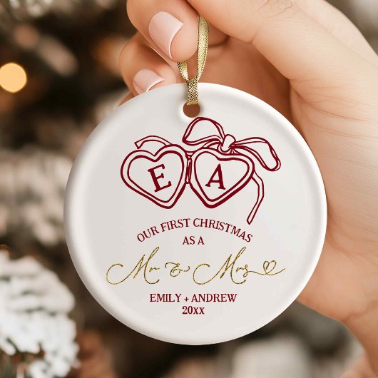 Heart Locket Christmas Wedding  Keramisch Ornament