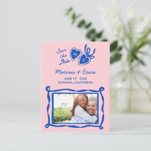 Heart Locket Custom Photo Initialen Sla de datum o Briefkaart (Staand voorkant)