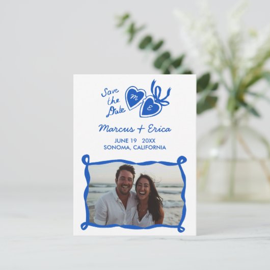 Heart Locket Custom Photo Initialen Sla de datum o Briefkaart (Staand voorkant)