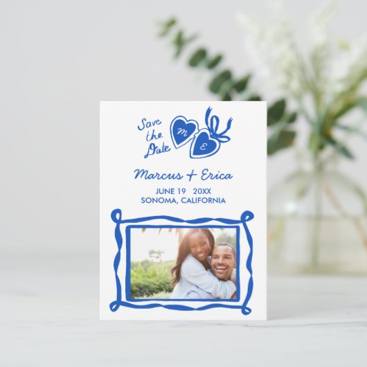 Heart Locket Custom Photo Initialen Sla de datum o Briefkaart (Staand voorkant)