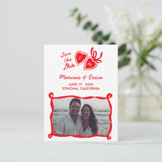 Heart Locket Custom Photo Initialen Sla de datum o Briefkaart (Staand voorkant)