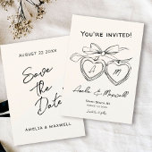 Heart Locket Schattige Modern Monogram Boog Weddin Save The Date