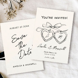 Heart Locket Schattige Modern Monogram Boog Weddin Save The Date