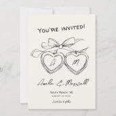 Heart Locket Schattige Modern Monogram Boog Weddin Save The Date (Voorkant)