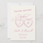 Heart Locket Schattige Modern Monogram Roze Boog W Save The Date (Voorkant)