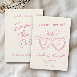 Heart Locket Schattige Modern Monogram Roze Boog W Save The Date