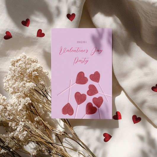 Heart Lollipops on Pink – Valentine’s Day Party  Kaart