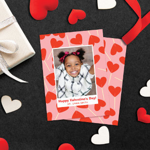 Heart Lollipops Valentijnse klaslokaalfotokaart Notitiekaartje
