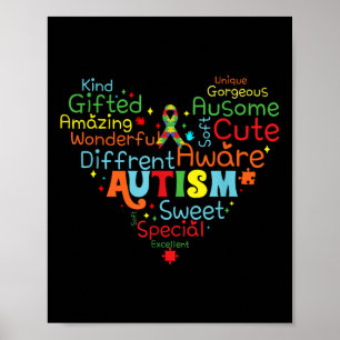 Heart Love Autism Ribbon Support Geestelijke Gezon Poster