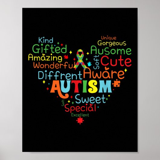 Heart Love Autism Ribbon Support Geestelijke Gezon Poster (Voorkant)