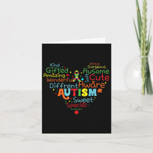 Heart Love Autism Ribbon Support Mental Health AWA Kaart