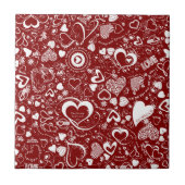 Heart Love Doodle Red Ceramic Tile Tegeltje (Voorkant)