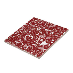 Heart Love Doodle Red Ceramic Tile Tegeltje